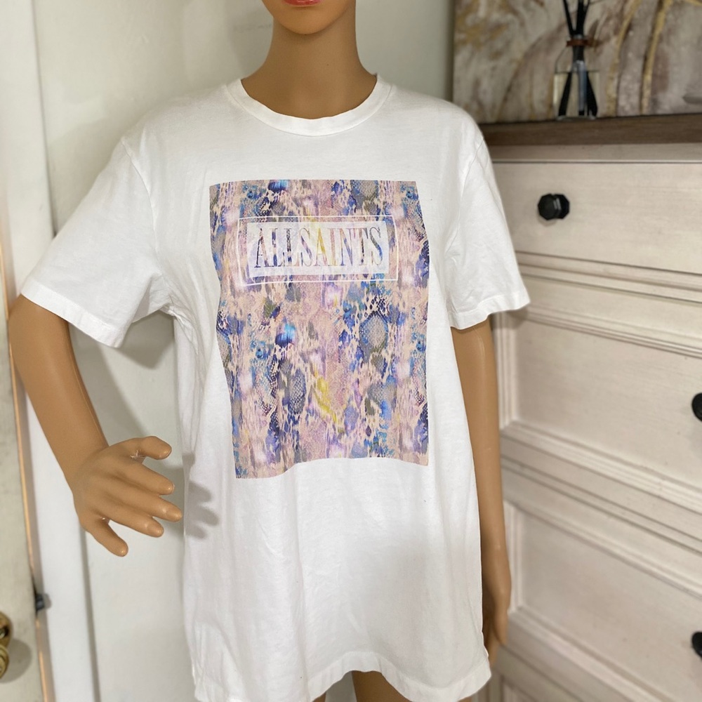 All saint white pink snake skin tee